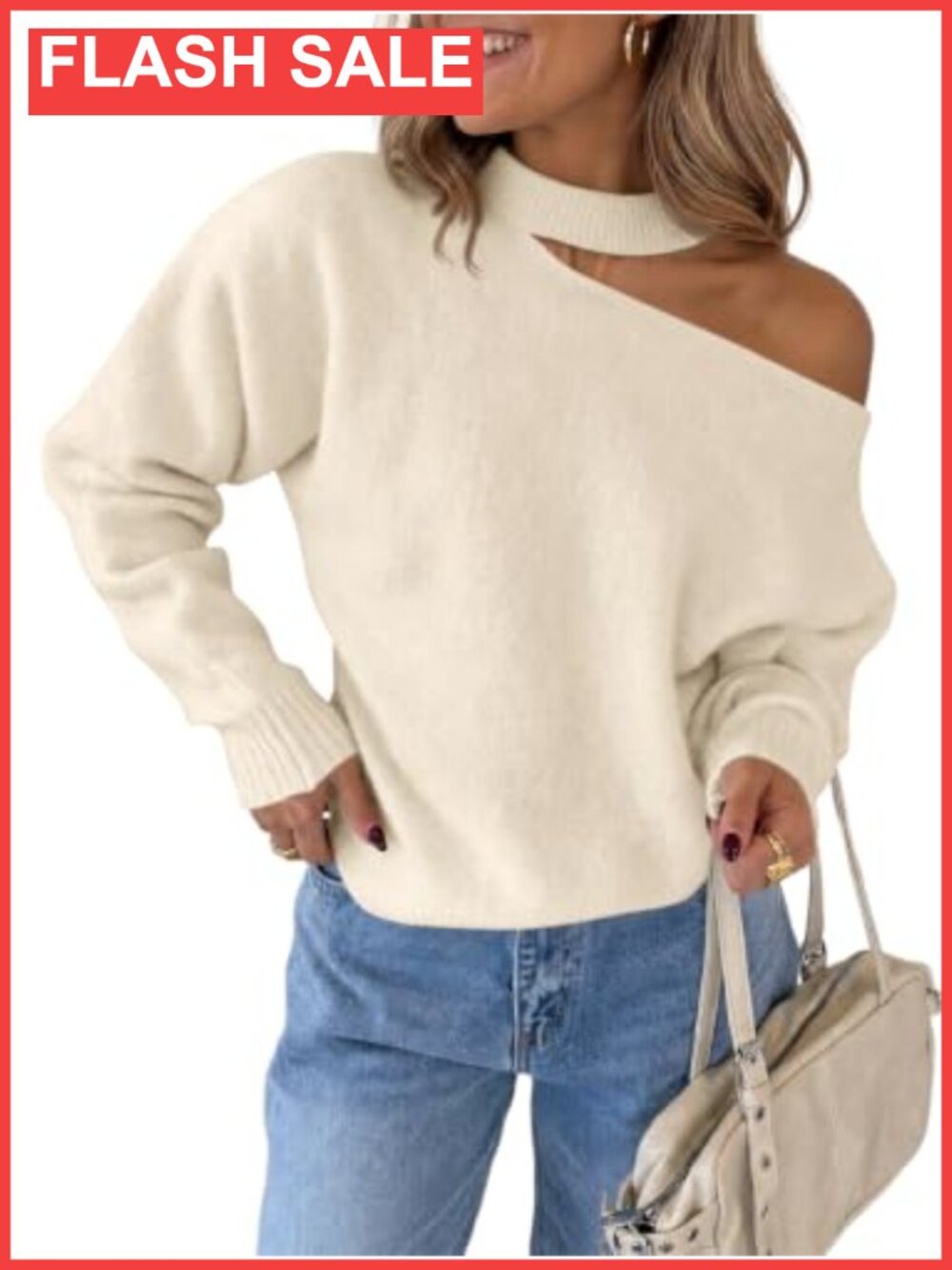 Off Shoulder Halter Neck Knit Sweater Pullover Women Long Sleeve